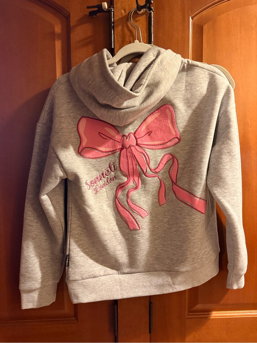 Girls' Gray Hoodie with Pink Bow Graphic - Kids Sweatshirt